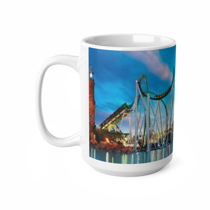 Orlando Theme Park Nightscape Ceramic Mug — Colorful Roller Coaster Skyline (11oz & 15oz)