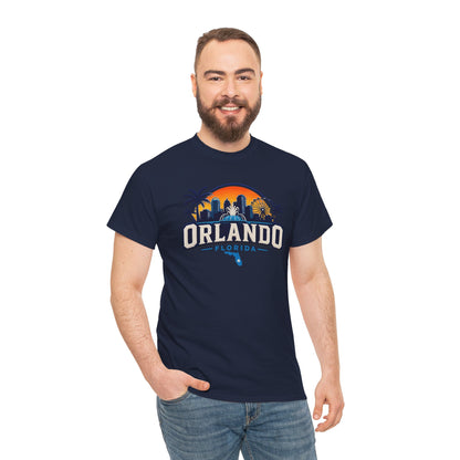 Orlando Florida Sunset T-Shirt — Retro Skyline & Palm Tree Vacation Tee