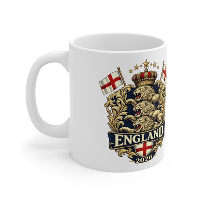 England 2026 Crest Coffee Mug — Vintage Lion Coat of Arms Ceramic Cup (11oz, 15oz)