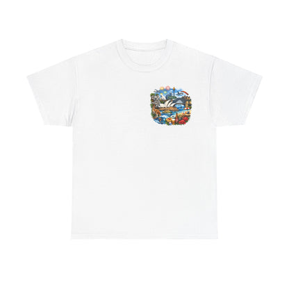 T-Shirt — Sydney Landmark Collage Tee (Opera House, Harbour Bridge, Koala & Beach Scene)