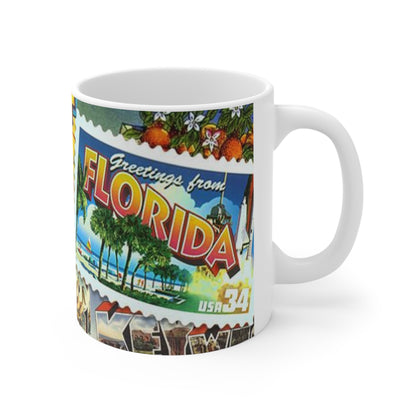 Florida Postcard Ceramic Coffee Mug — 'Greetings from Florida' Retro Travel Design (11oz & 15oz)