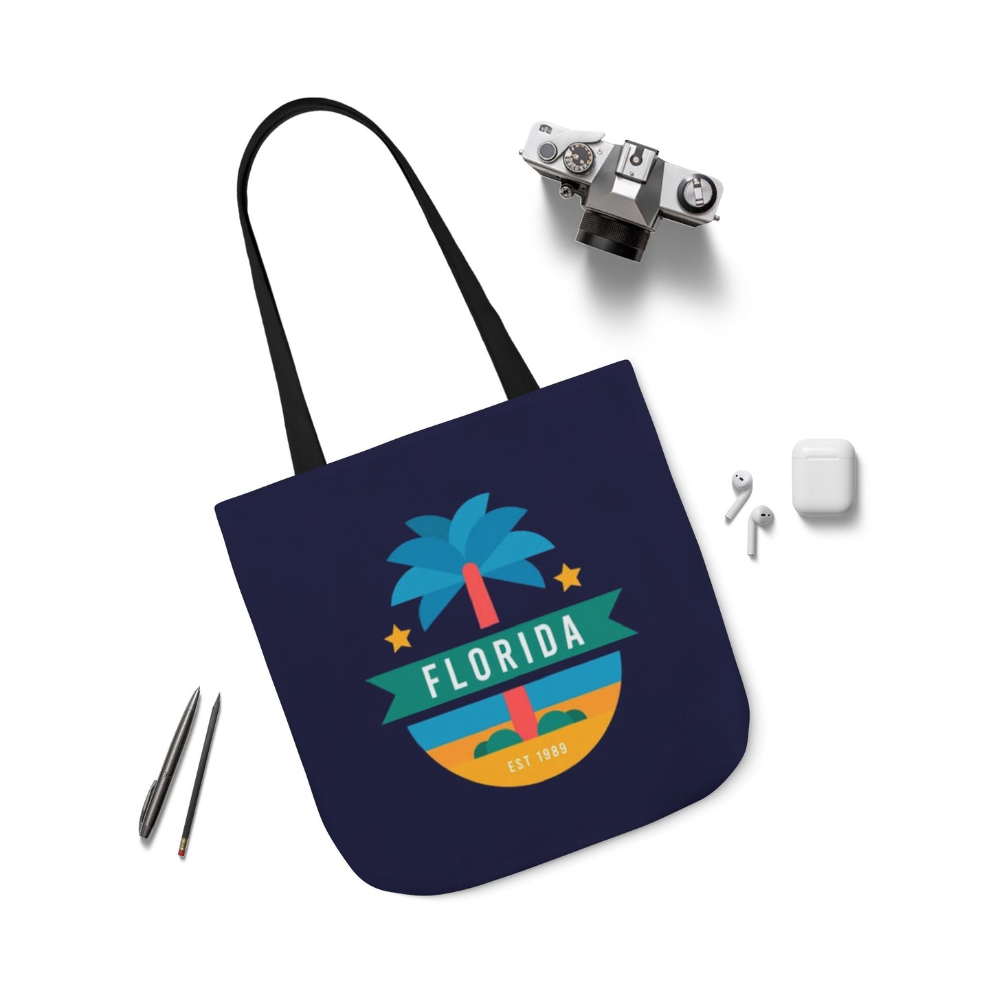 Florida Palm Beach Canvas Tote Bag — Retro Sunshine Travel Tote