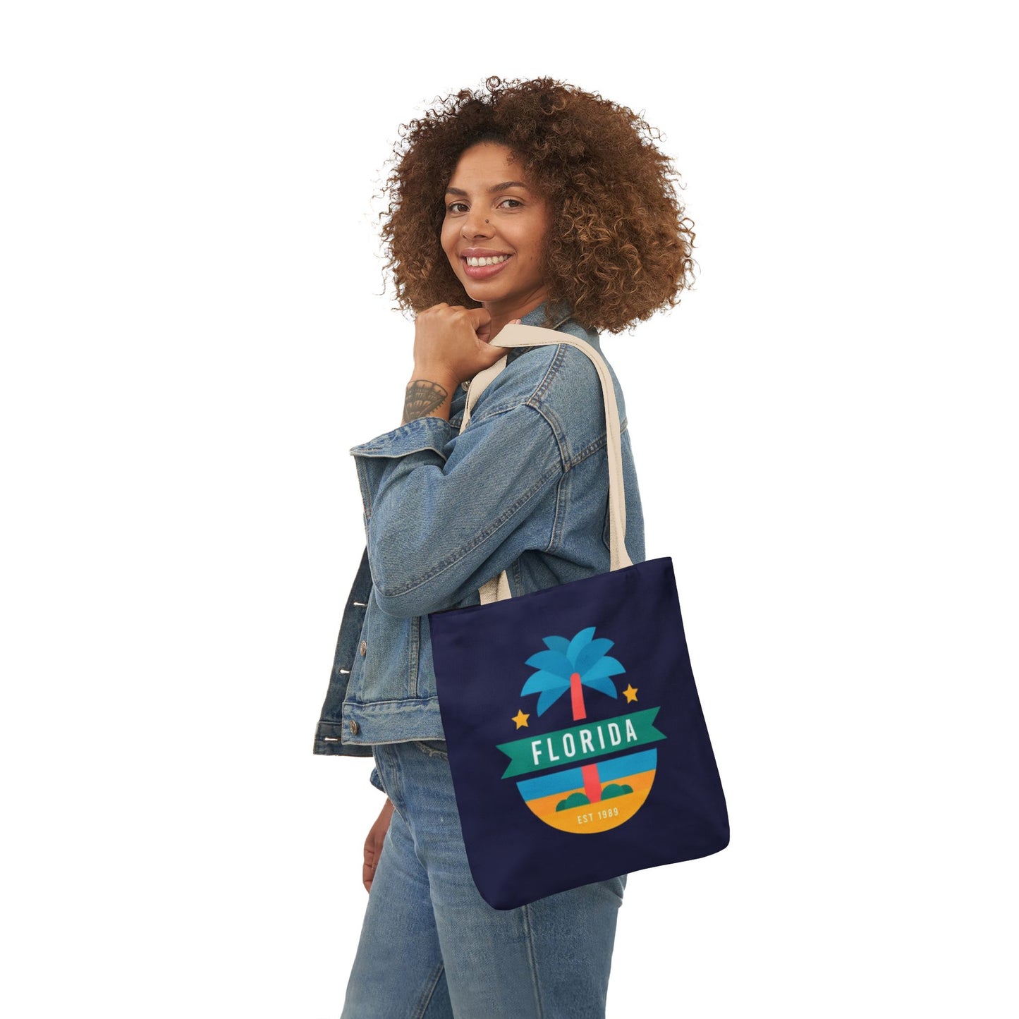 Florida Palm Beach Canvas Tote Bag — Retro Sunshine Travel Tote