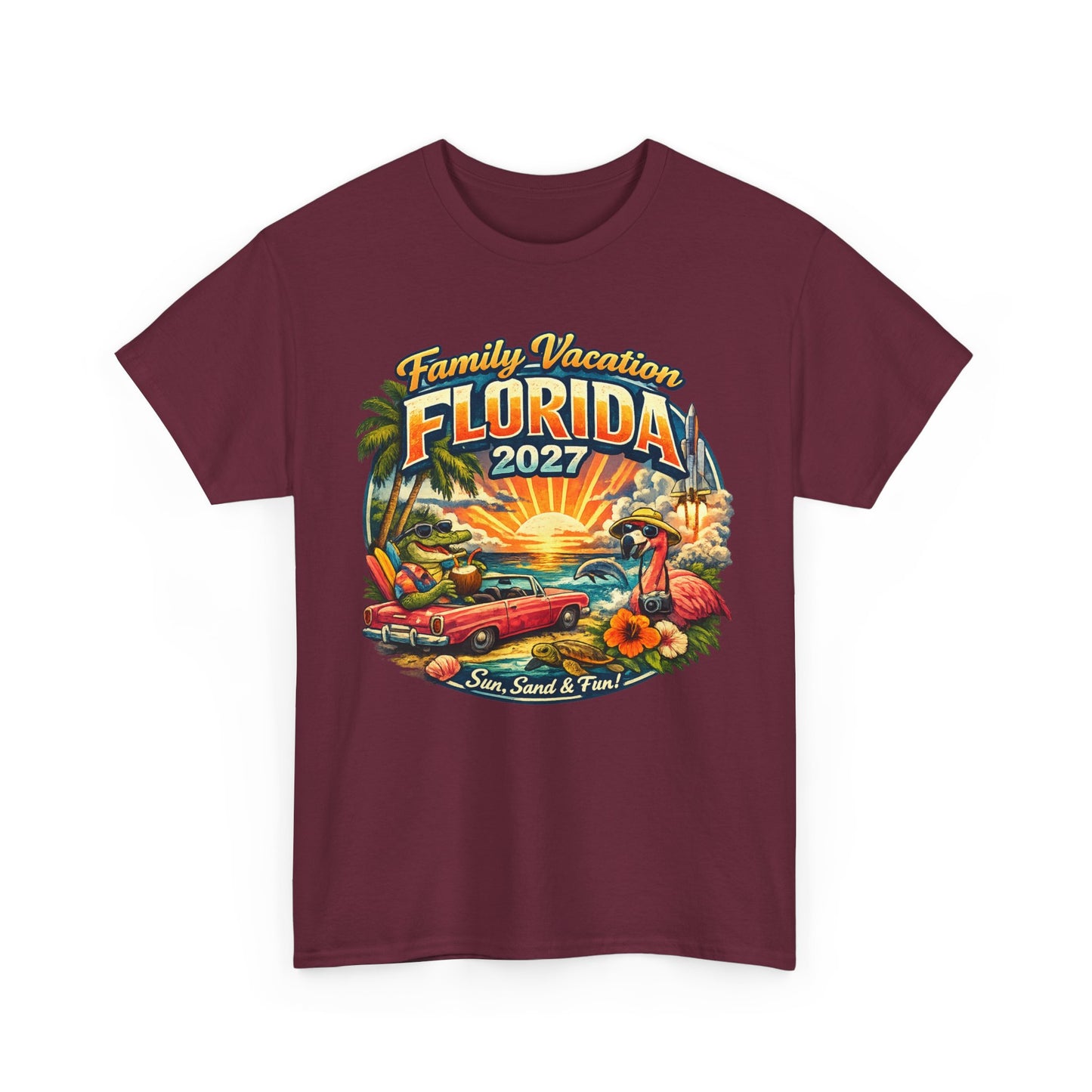 Florida Family Vacation 2027 T-Shirt — Retro Sunset Beach Design