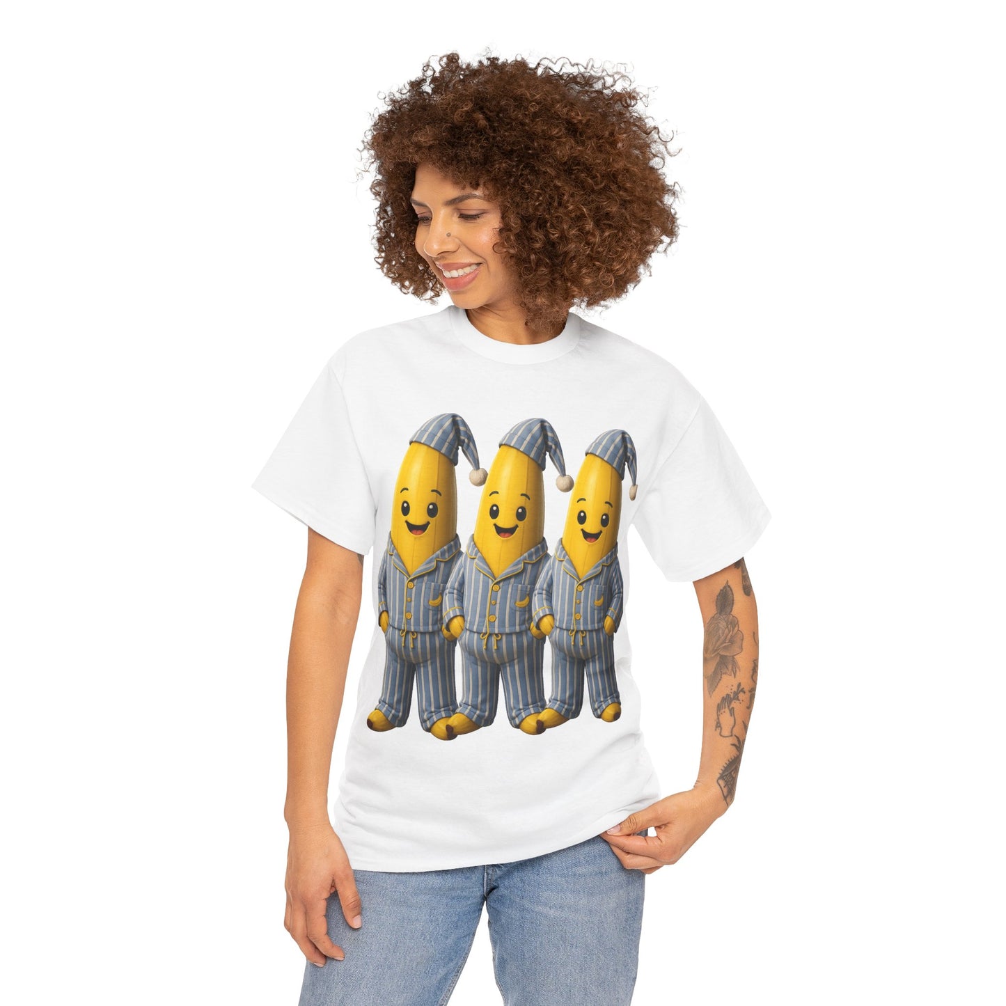 Bananas in Pyjamas – Three Smiling Bananas in Striped Pajamas Graphic T-Shirt