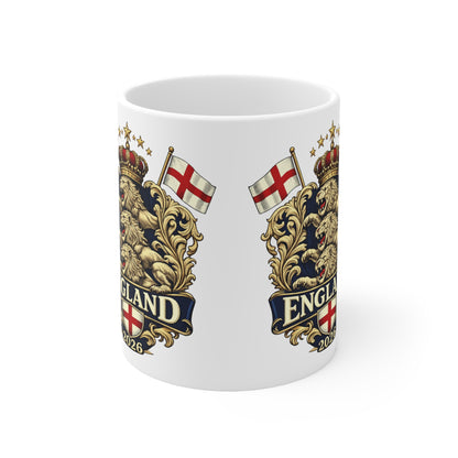 England 2026 Crest Coffee Mug — Vintage Lion Coat of Arms Ceramic Cup (11oz, 15oz)