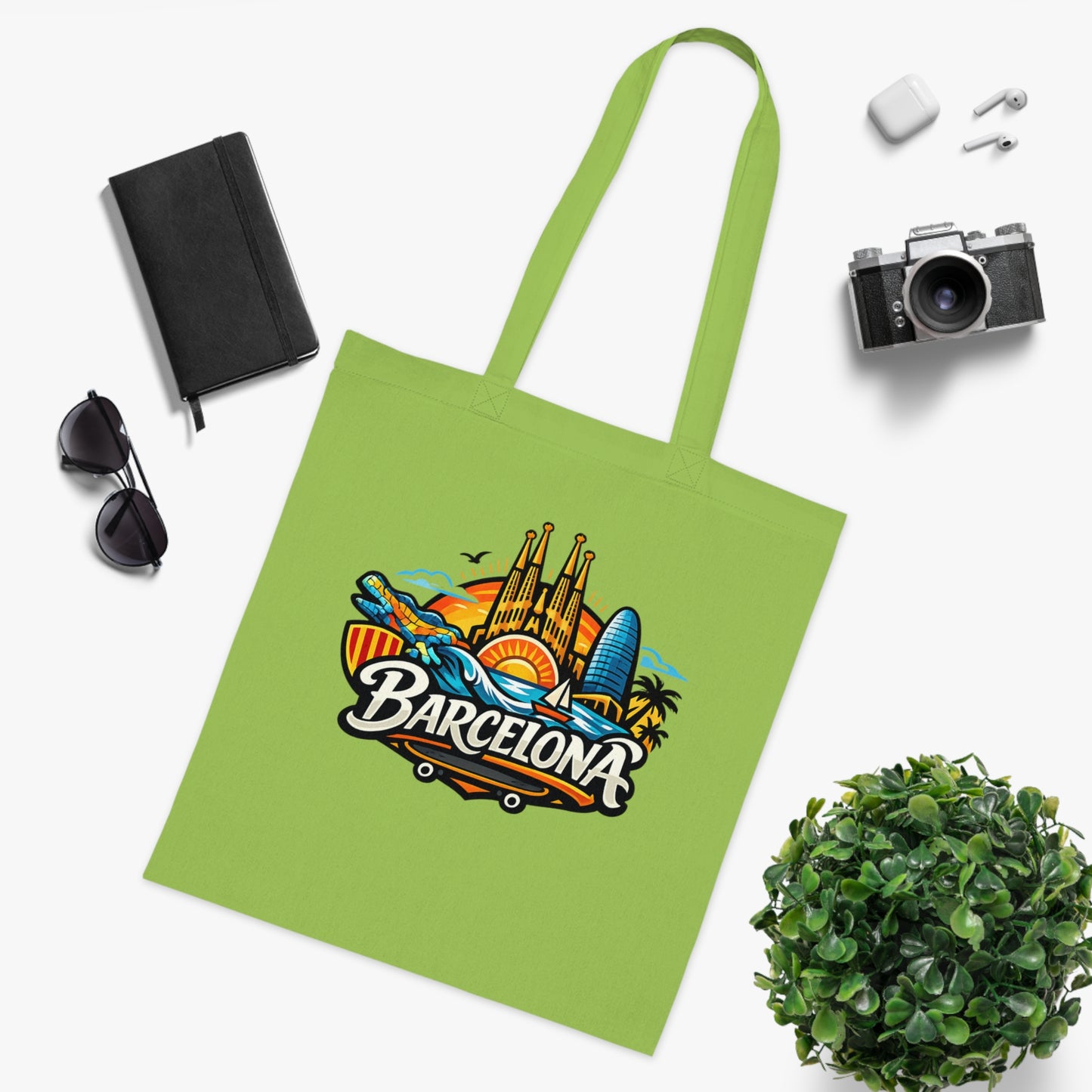Barcelona Skyline Cotton Tote — Souvenir Travel Beach Bag