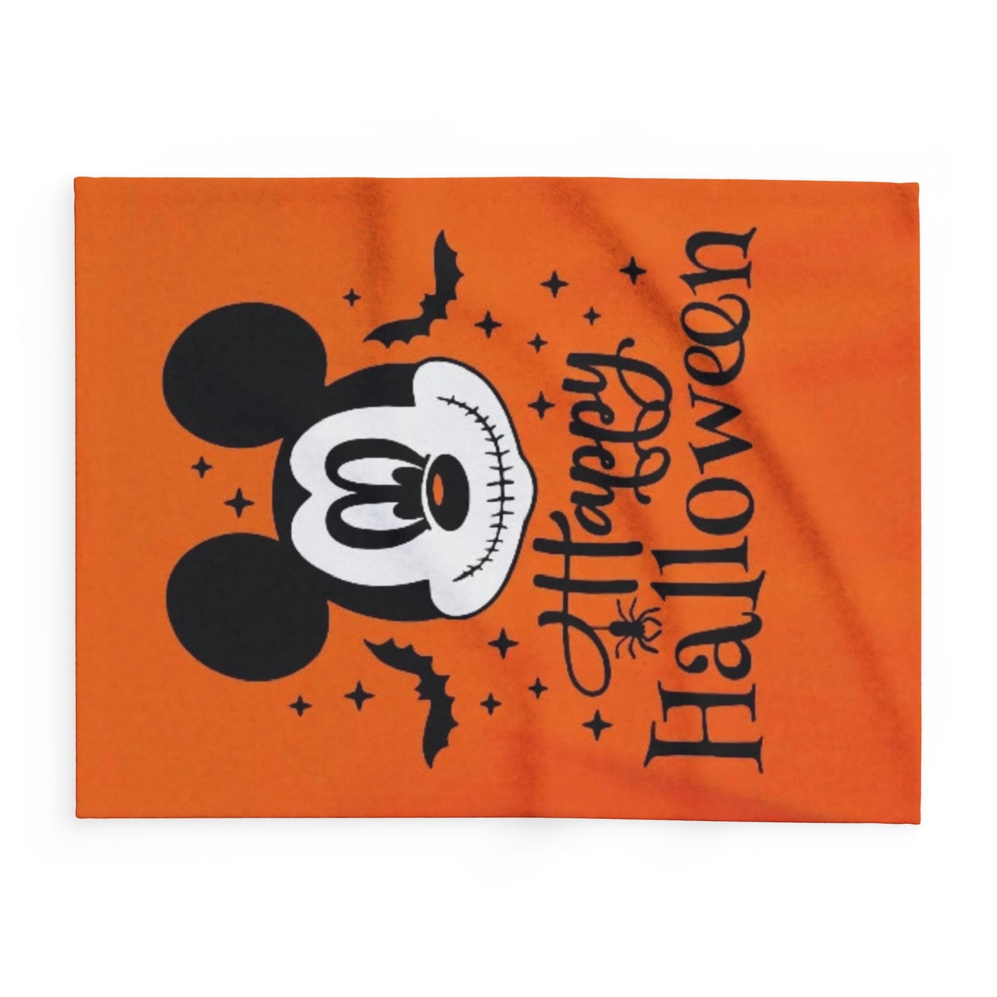 Halloween Mickey Fleece Blanket — 'Happy Halloween' Orange Cozy Throw