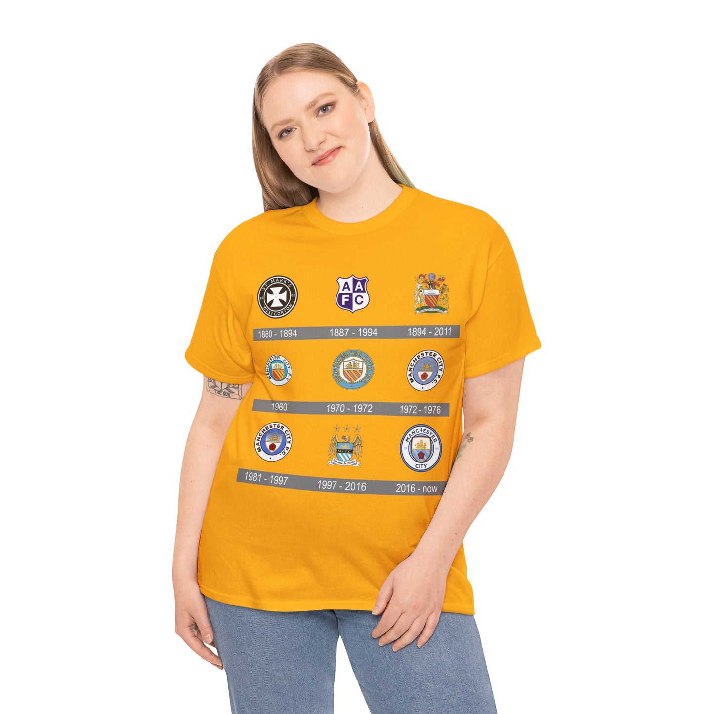 Manchester City Crest Timeline T-Shirt — Retro Club Crest History Tee