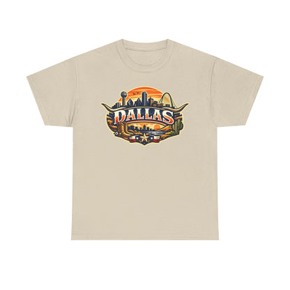 Dallas Skyline Retro Tee — Vintage Cityscape T‑Shirt with 'Dallas' Graphic