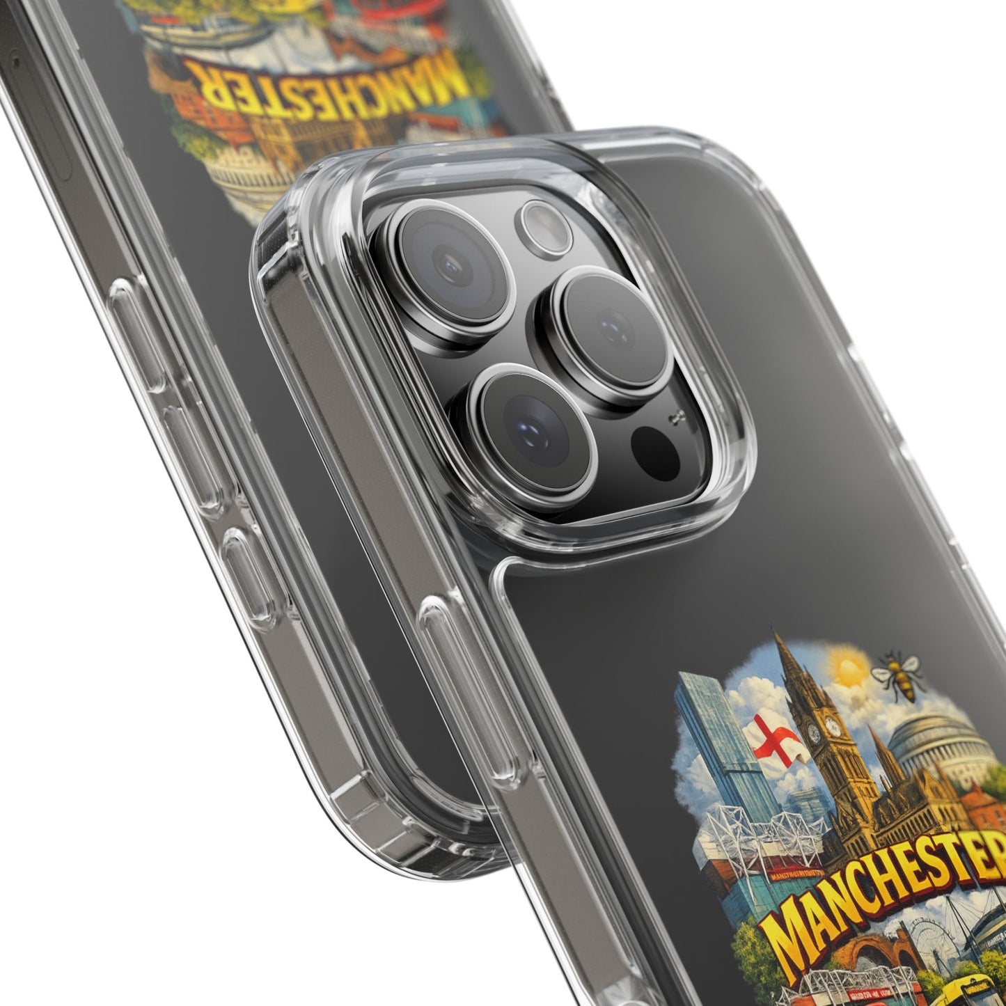 Manchester Landmark Clear Phone Case — Cityscape Collage Design
