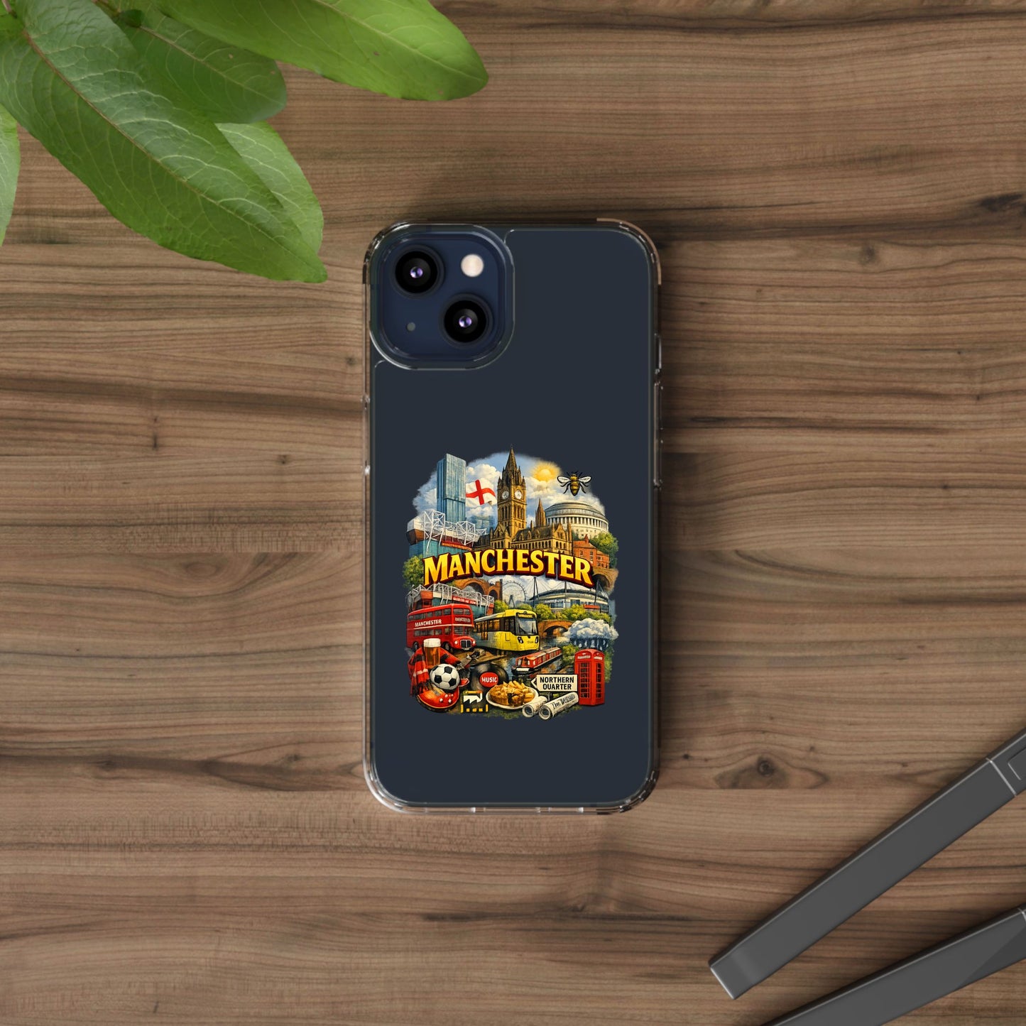 Manchester Landmark Clear Phone Case — Cityscape Collage Design