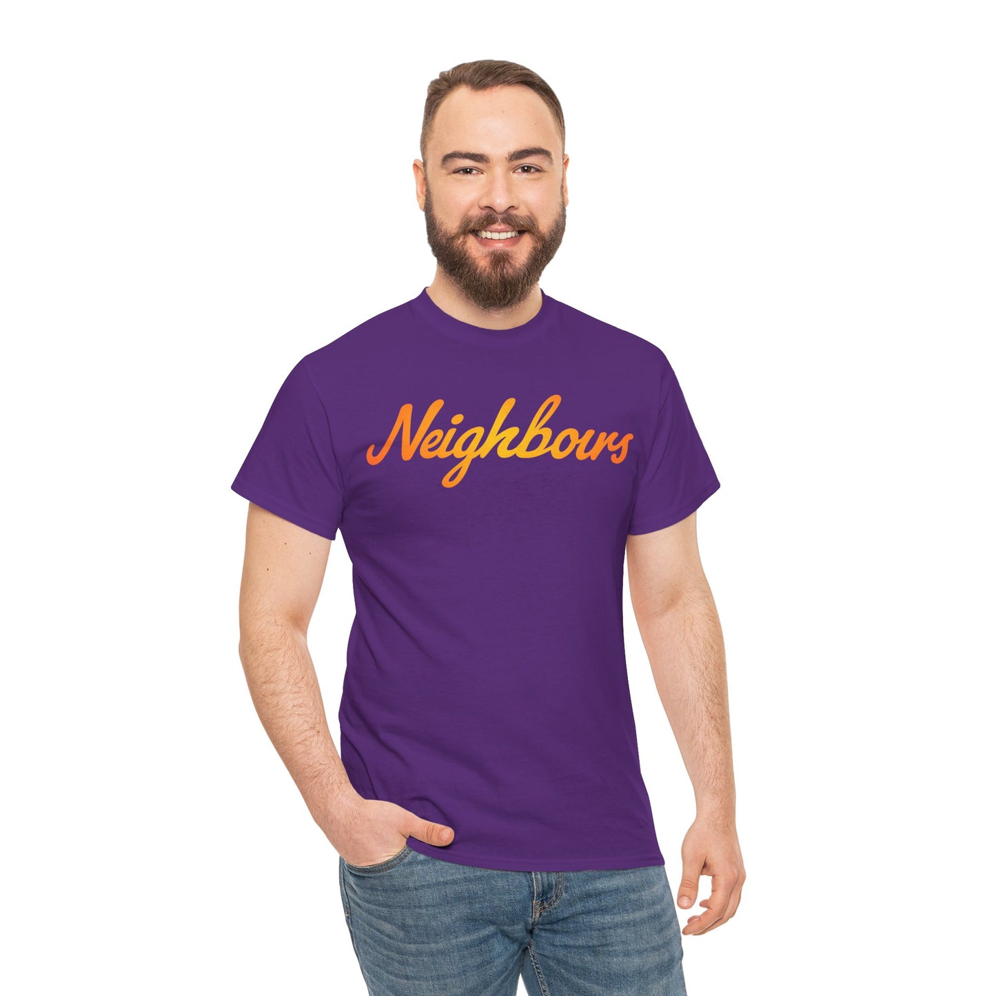 Neighbours Script T‑Shirt — Retro Orange Neighborhood Tee