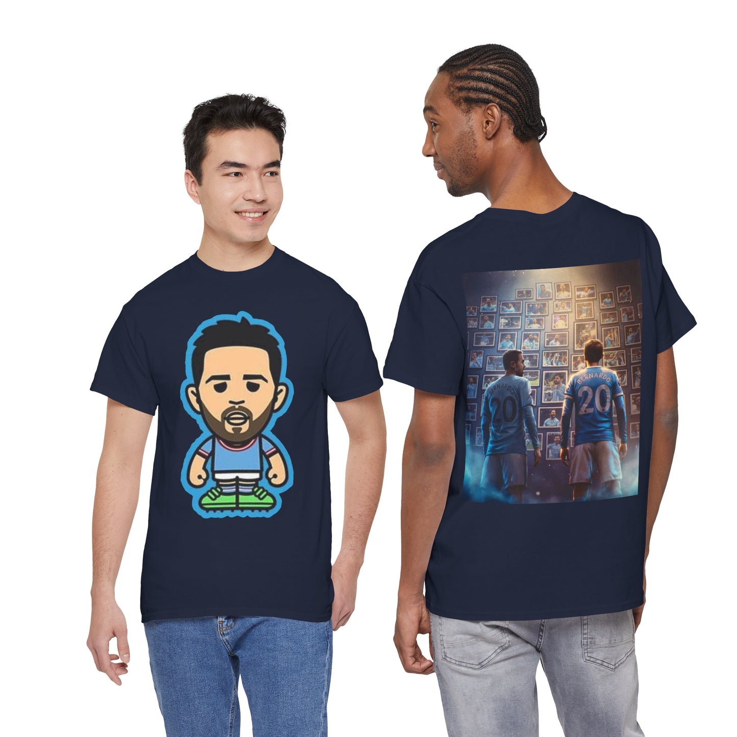 Bernardo Silva Manchester City Legend Graphic Tee — Player Cartoon Front & Tribute Poster Back