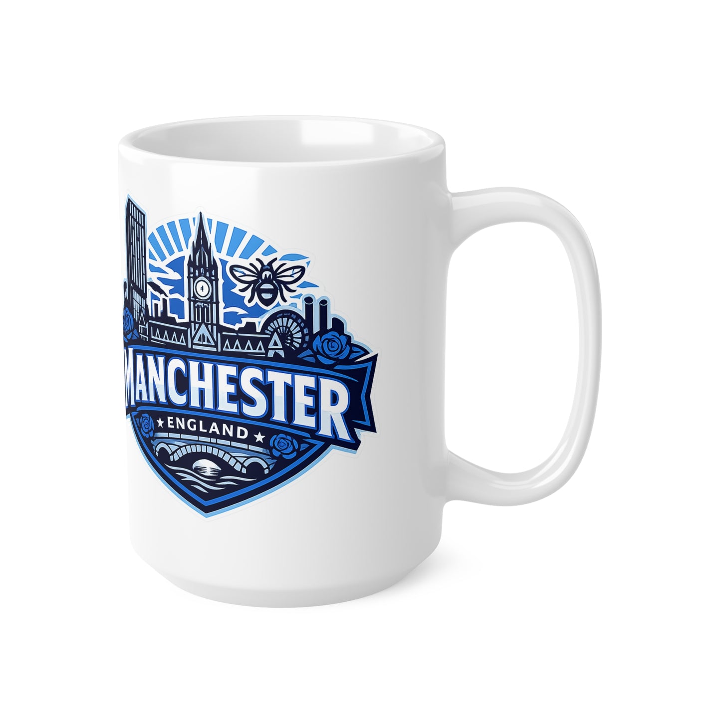 Manchester England Skyline Ceramic Mug — 11oz & 15oz Souvenir Coffee Cup