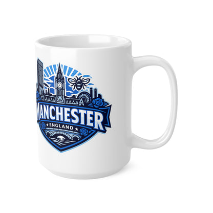 Manchester England Skyline Ceramic Mug — 11oz & 15oz Souvenir Coffee Cup