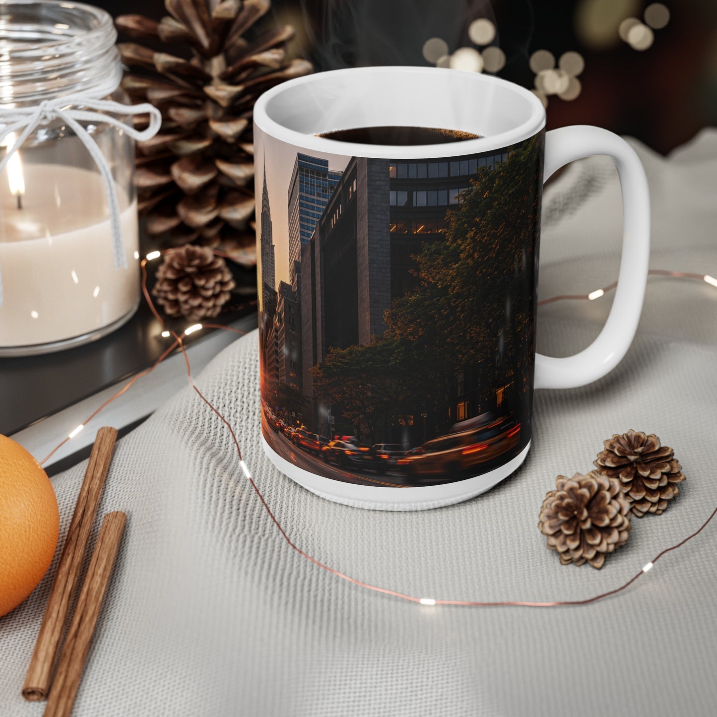 New York Sunset Ceramic Coffee Mug — Manhattan Skyline 11oz & 15oz