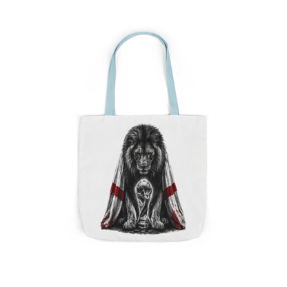 England Lion Guardian Canvas Tote — Protective Lion & Cub Illustration Tote Bag