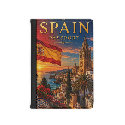 Spain Passport Cover — Spanish Flag & Coastal Cathedral Travel Passport Holder