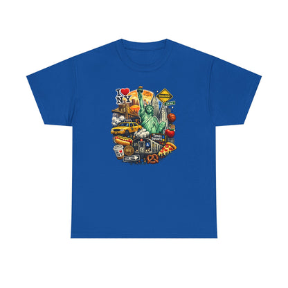 New York City Icons T-Shirt — Statue of Liberty, Taxi & I  NY Collage Tee