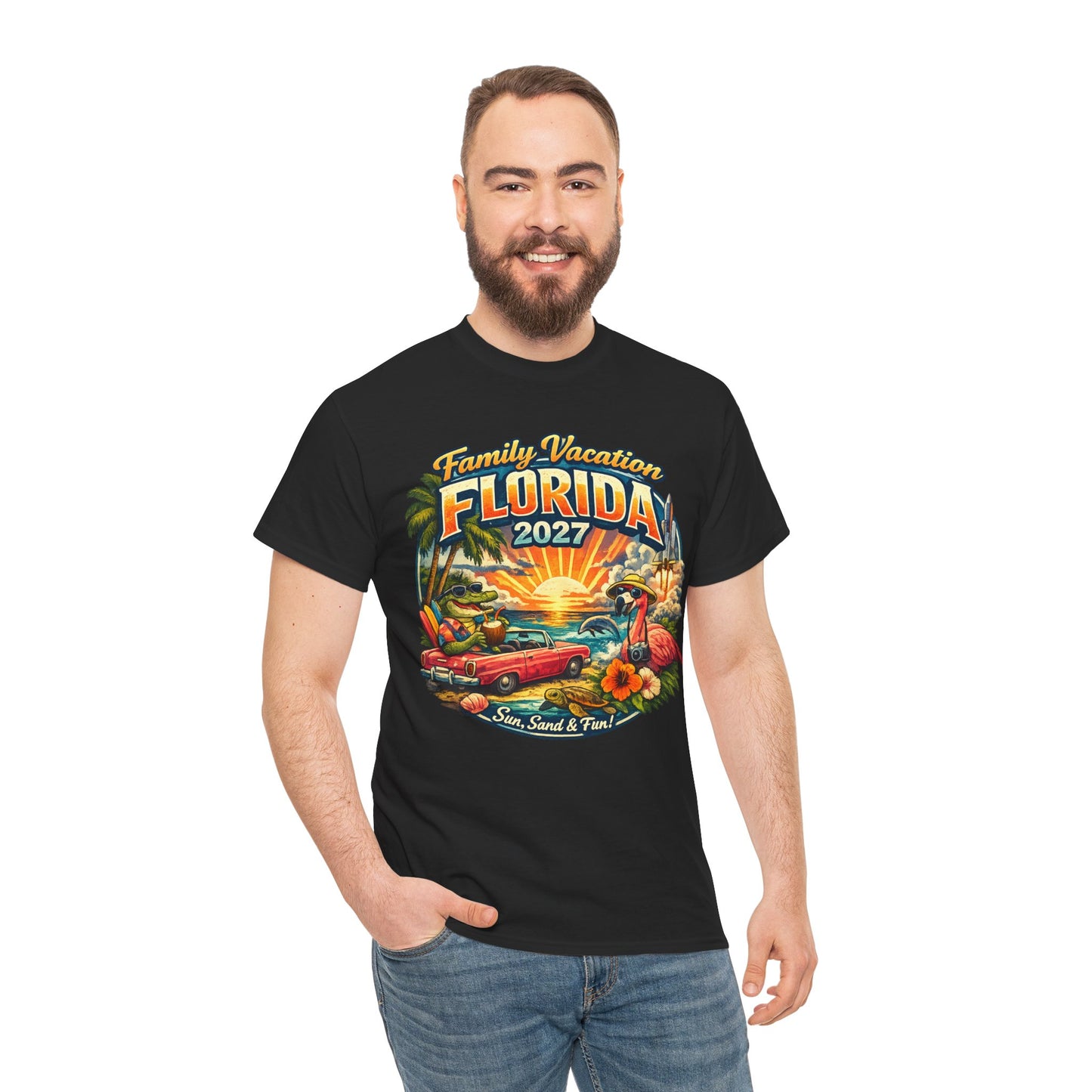 Florida Family Vacation 2027 T-Shirt — Retro Sunset Beach Design