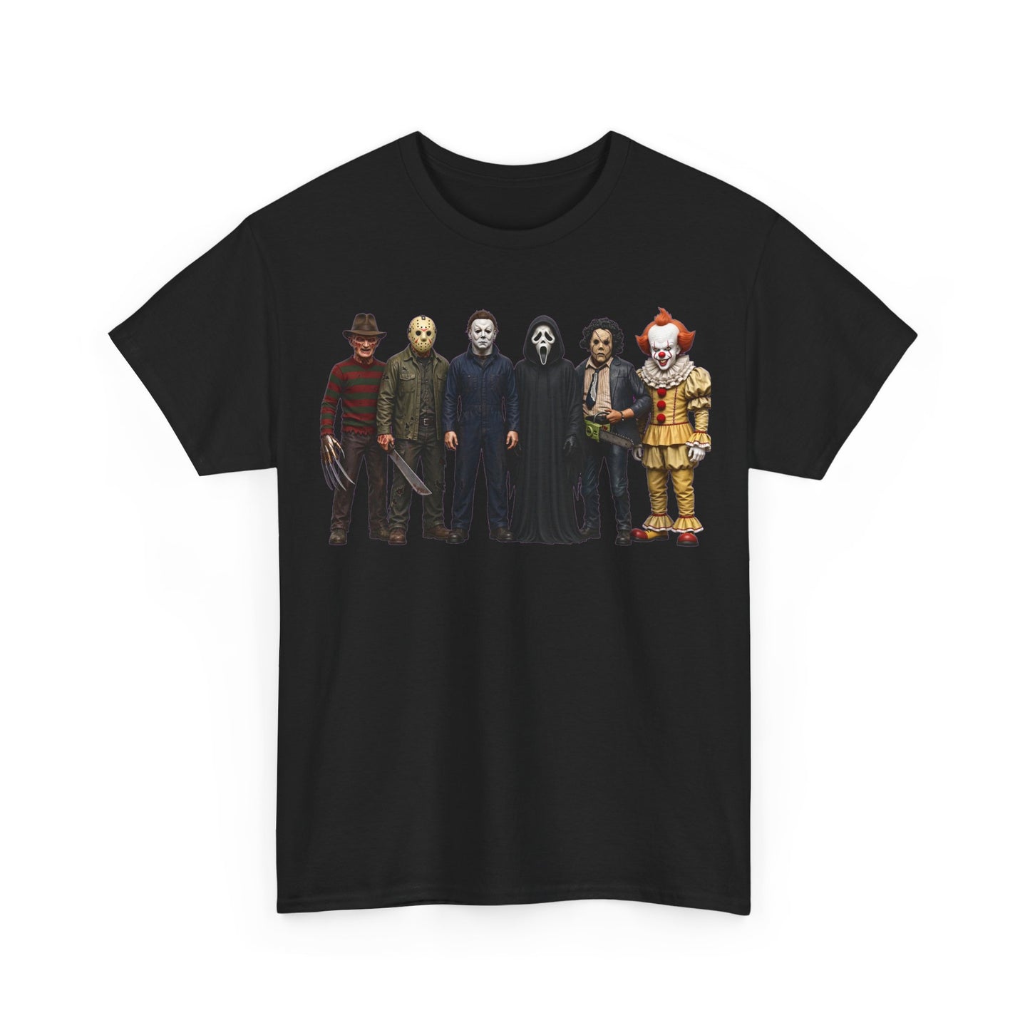 Horror Icons Lineup T‑Shirt – Freddy, Jason, Michael, Ghostface & Pennywise Tee