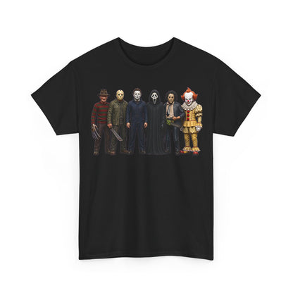 Horror Icons Lineup T‑Shirt – Freddy, Jason, Michael, Ghostface & Pennywise Tee