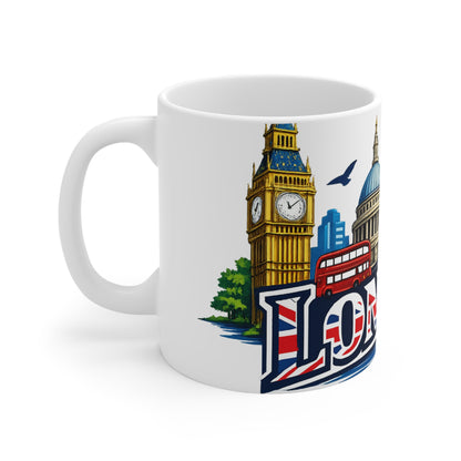 London Skyline Ceramic Mug — Union Jack 'London' Coffee Cup (11oz & 15oz)