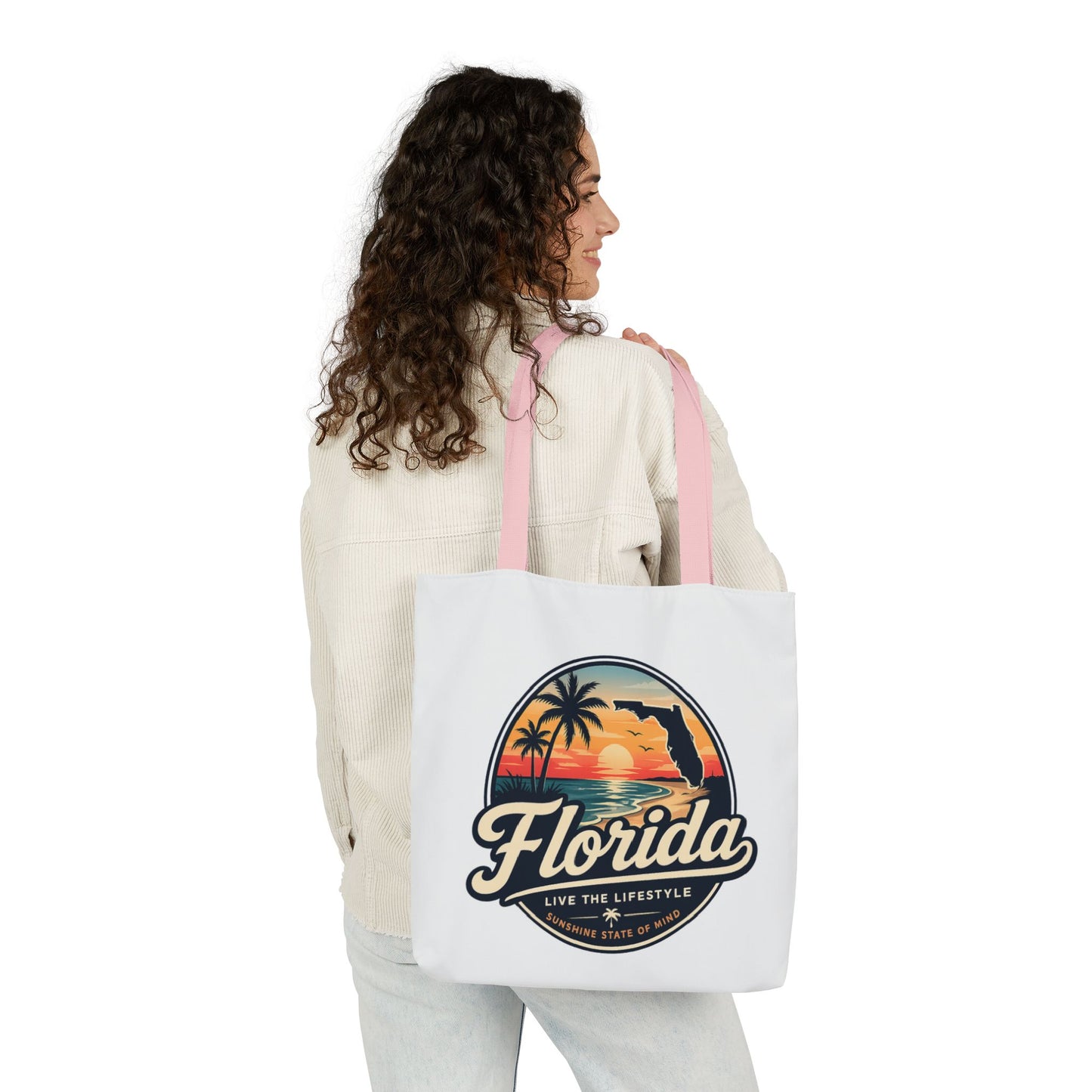 Florida Sunset Canvas Tote Bag — Retro Palm Beach Design