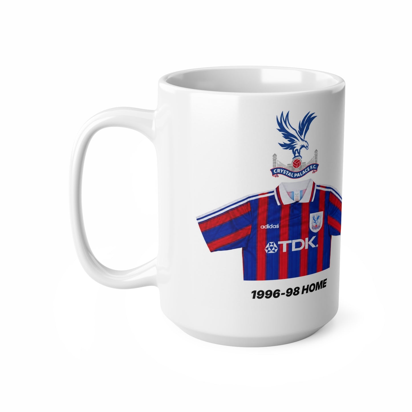 Crystal Palace Retro Football Shirt Mug — 1996-98 Home Jersey Ceramic Coffee Cup (11oz/15oz)