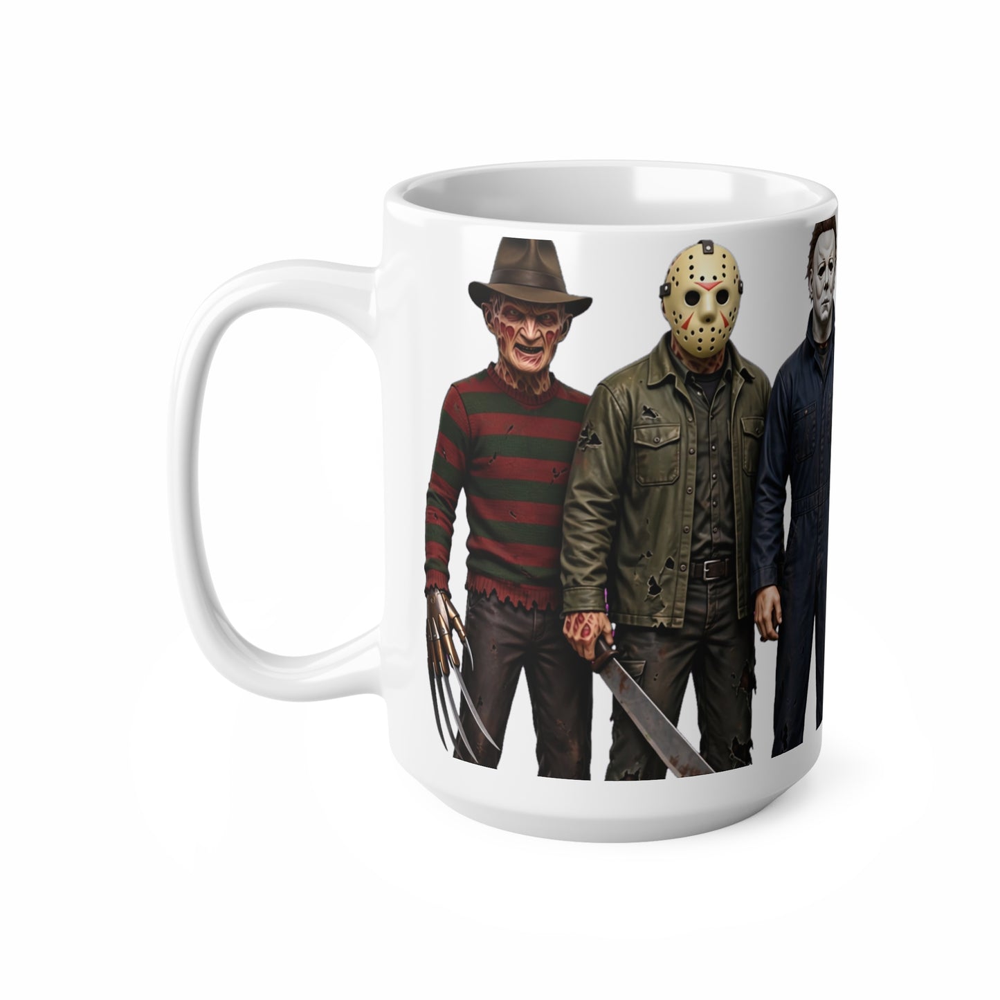 Horror Movie Villains Mug – Michael Myers, Freddy, Jason & Ghostface Ceramic Coffee Cup (11oz & 15oz)