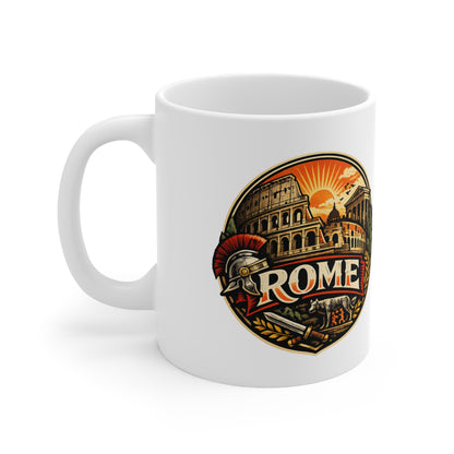 Rome Vintage Emblem Ceramic Coffee Mug — Colosseum & Legion Travel Souvenir (11oz/15oz)