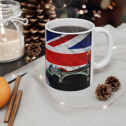 Union Jack London Mug — Ceramic Coffee Cup with Big Ben & Houses of Parliament (11oz, 15oz)
