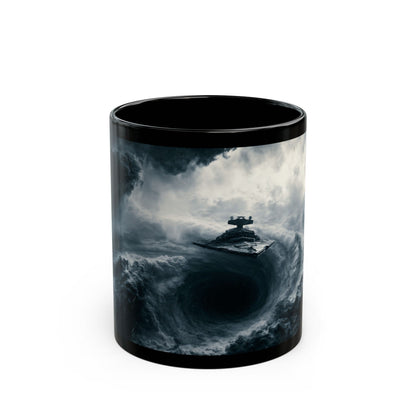 Empire Star Destroyer Stormy Starship Black Mug — Sci‑Fi Space Battle Coffee Cup (11oz, 15oz)