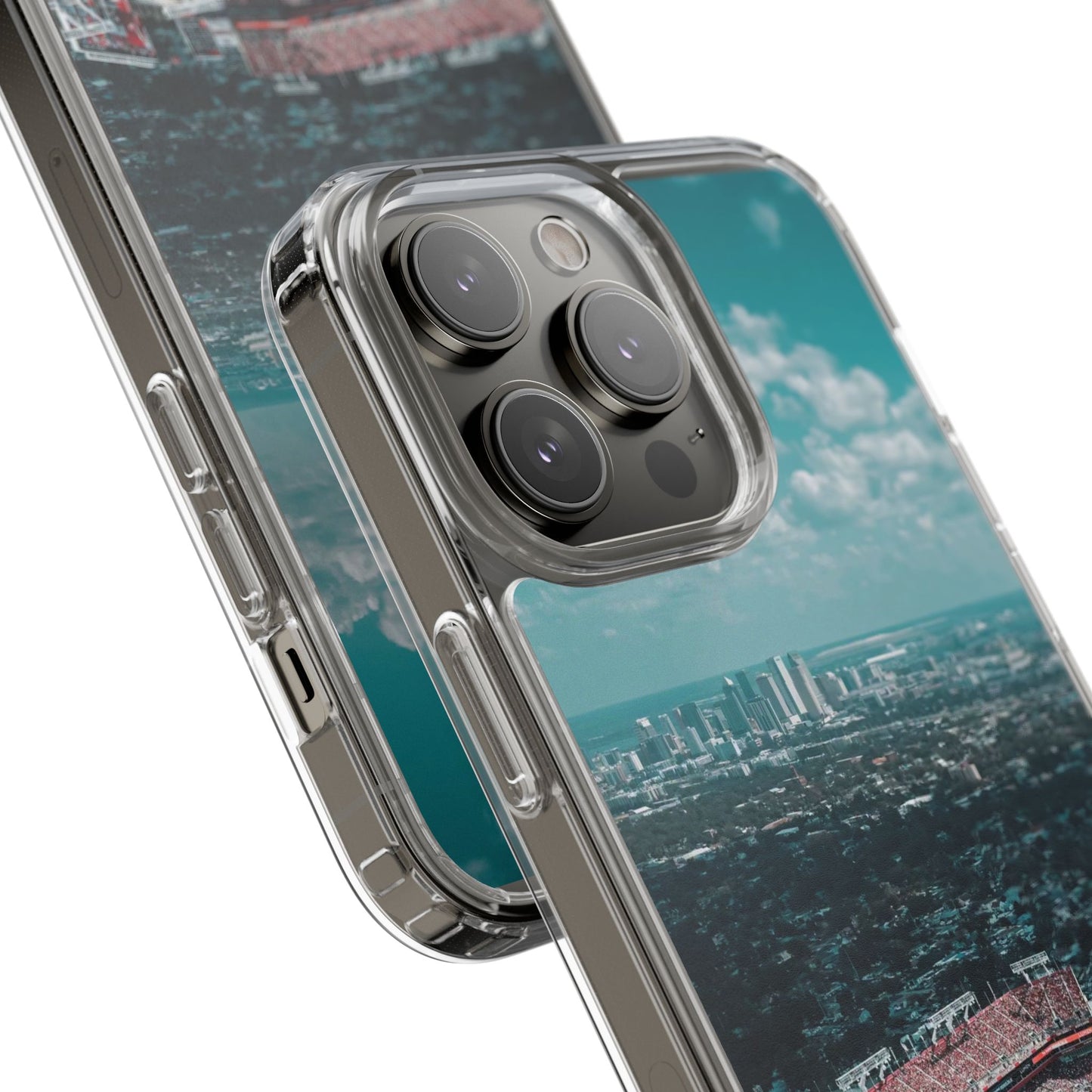 Tampa Bay Raymond James Stadium Clear Phone Case — Aerial City Stadium Design