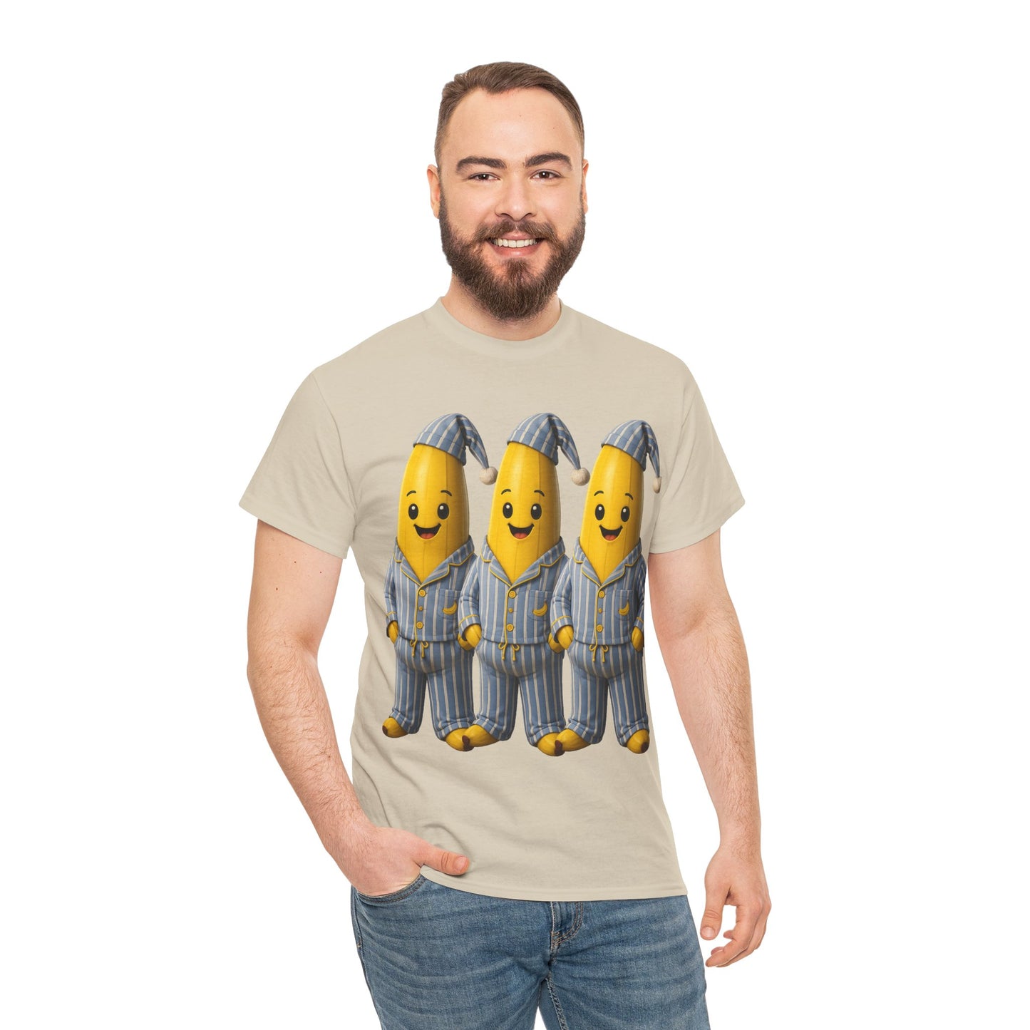 Bananas in Pyjamas – Three Smiling Bananas in Striped Pajamas Graphic T-Shirt