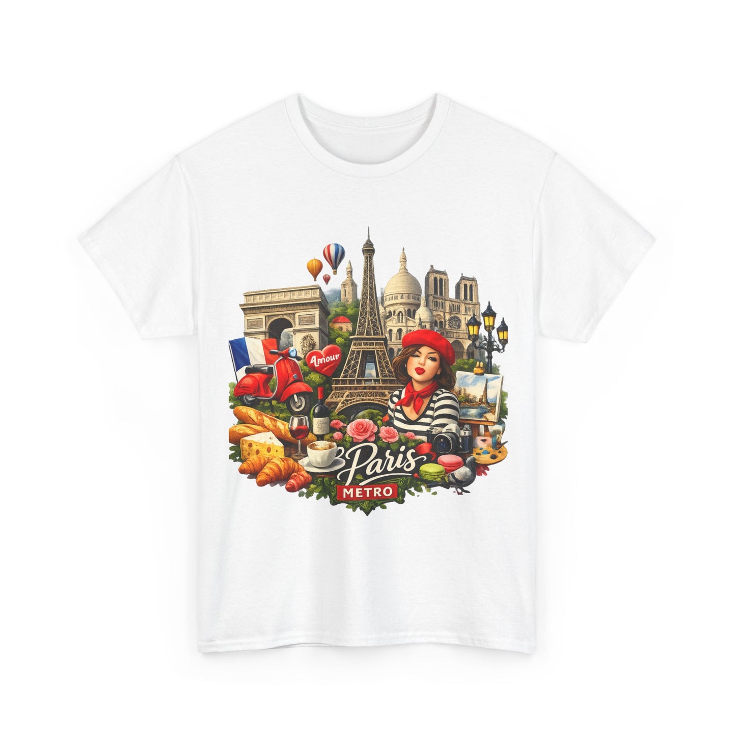 Paris Montage Tee — Eiffel Tower, Croissant & Metro Vintage Travel T‑Shirt