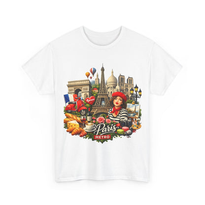 Paris Montage Tee — Eiffel Tower, Croissant & Metro Vintage Travel T‑Shirt