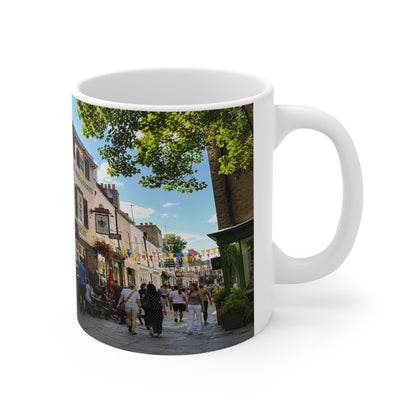 Richmond Ted Lasso Vintage English Pub Street Scene Mug – Café Outdoor Seating Photo Ceramic Coffee Cup (11oz & 15oz)