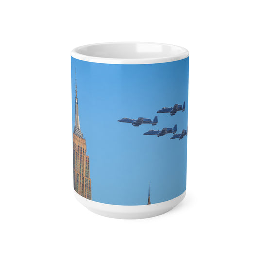 US Military fly passed the Empire State Building in NYC Ceramic Coffee Cups, 11oz, 15oz