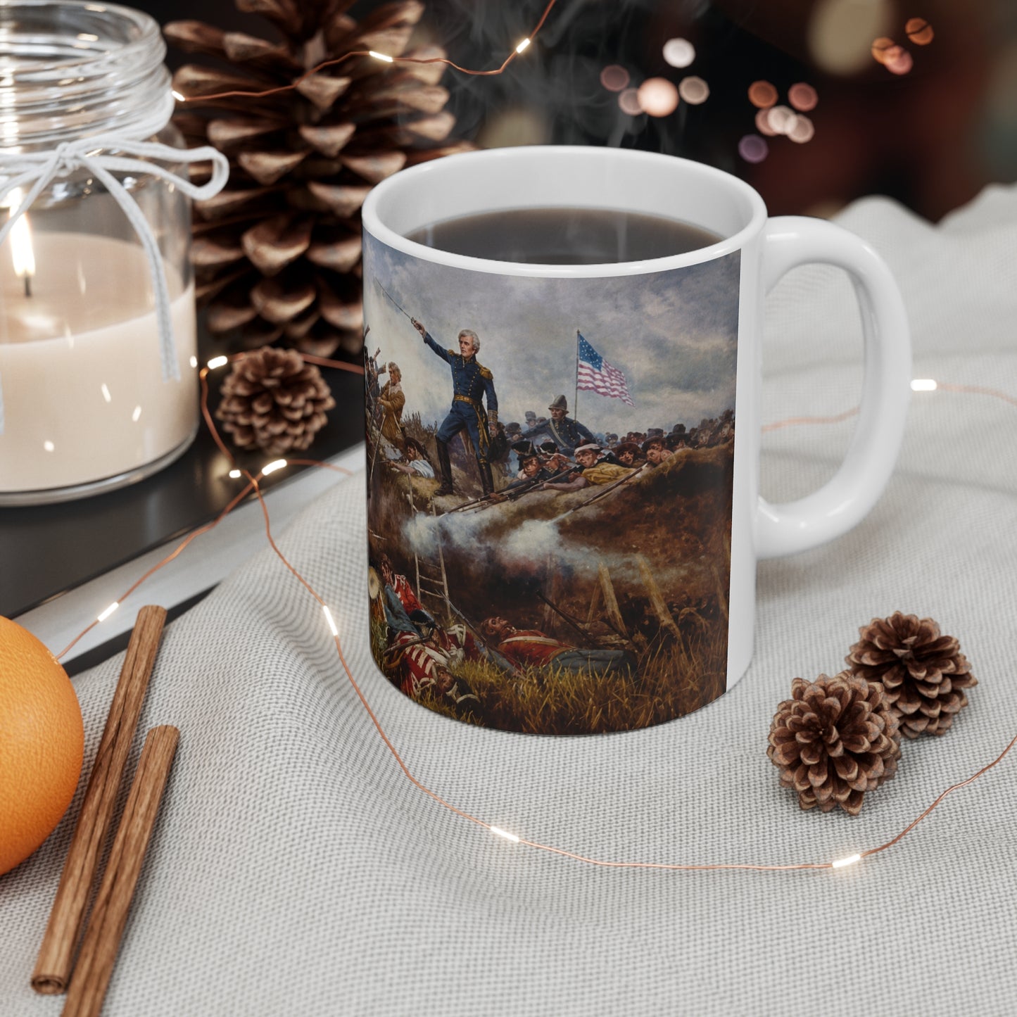 Historical Battle Scene Coffee Mug — Revolutionary War Canvas Wrap (11oz & 15oz)