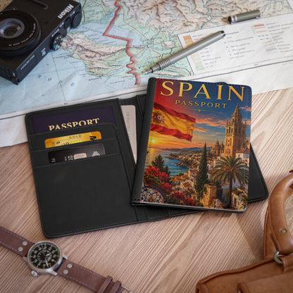Spain Passport Cover — Spanish Flag & Coastal Cathedral Travel Passport Holder