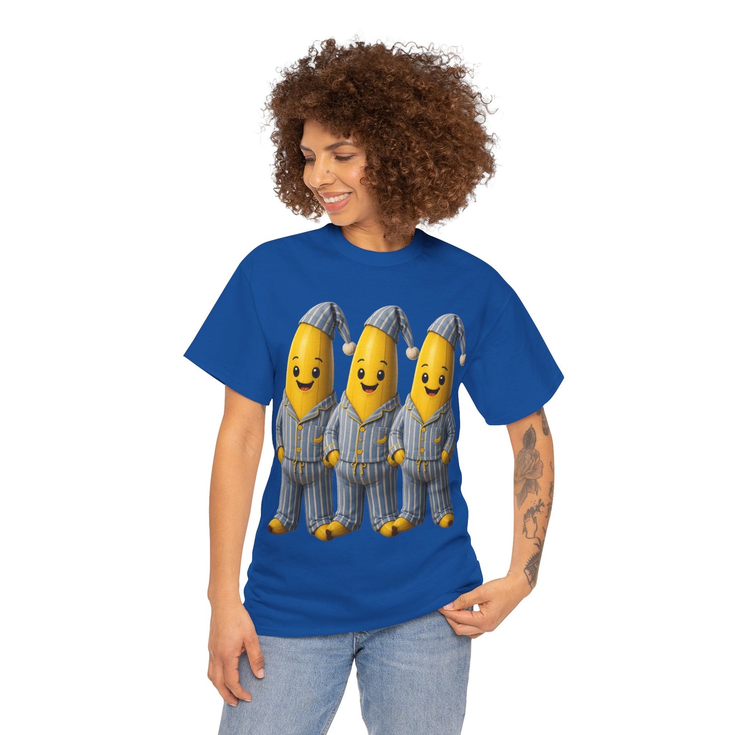 Bananas in Pyjamas – Three Smiling Bananas in Striped Pajamas Graphic T-Shirt