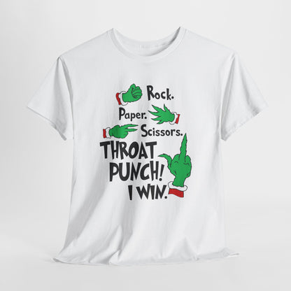 Funny Holiday Tee — "Rock. Paper. Scissors. Throat Punch! I Win" Graphic T-Shirt