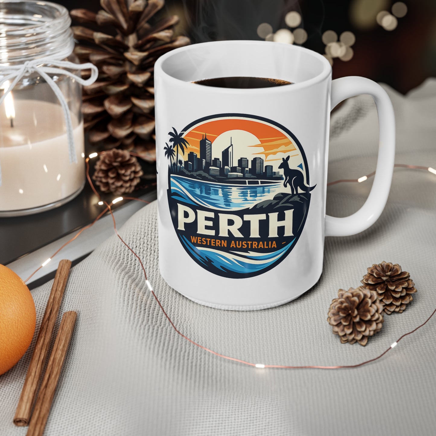 Perth Skyline Ceramic Mug — Western Australia Souvenir Coffee Cup (11oz & 15oz)