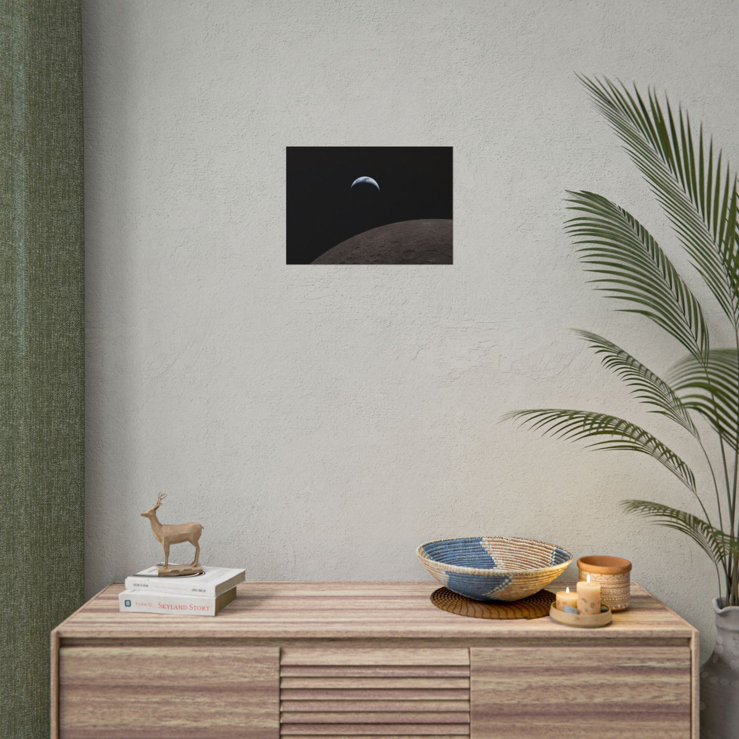 Moonrise Over Lunar Surface Poster — Minimalist Space Photography Print