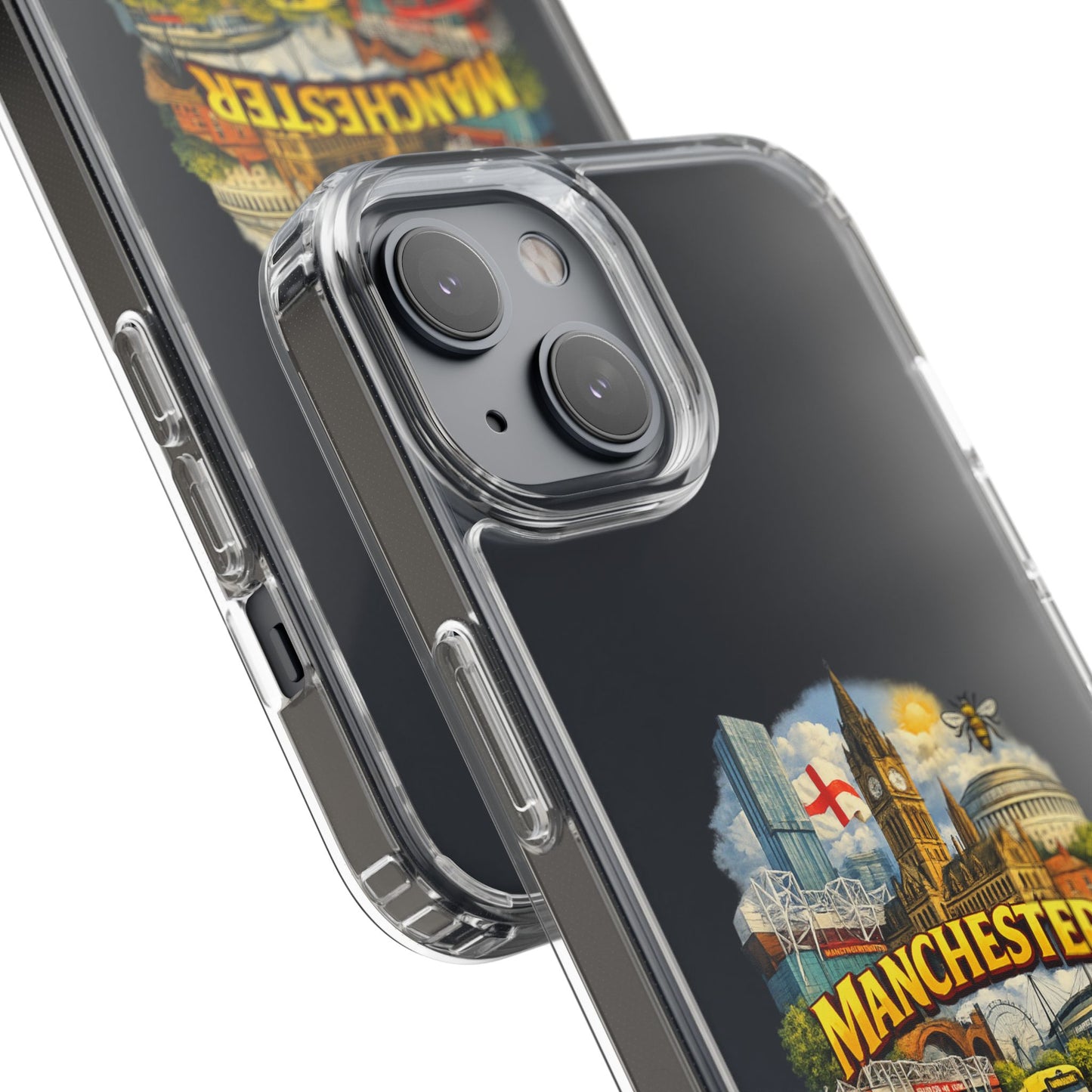 Manchester Landmark Clear Phone Case — Cityscape Collage Design