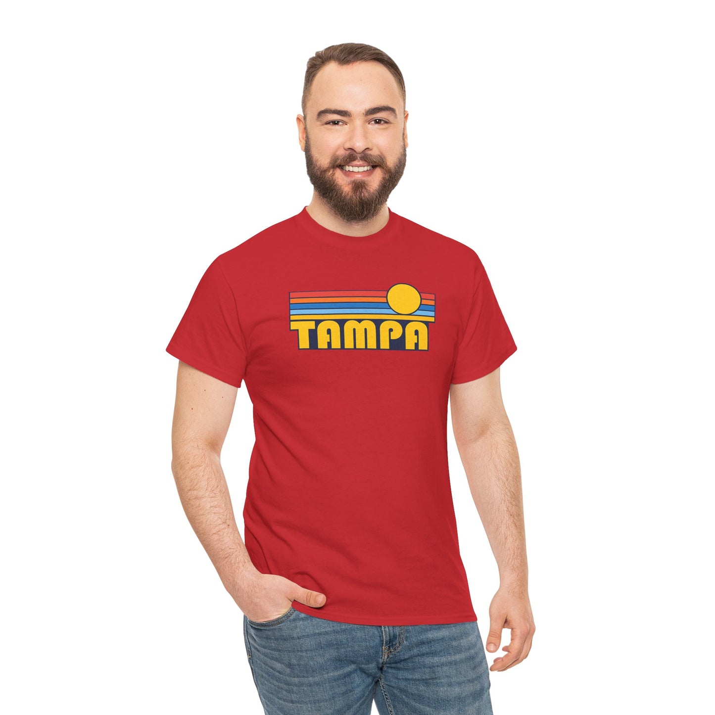 Tampa Retro Sunset T-Shirt — Vintage 70s Striped Beach Tee