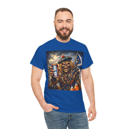 Scottish Rock Skull T‑Shirt — Eddie the Piper with Flag & Can Graphic Tee