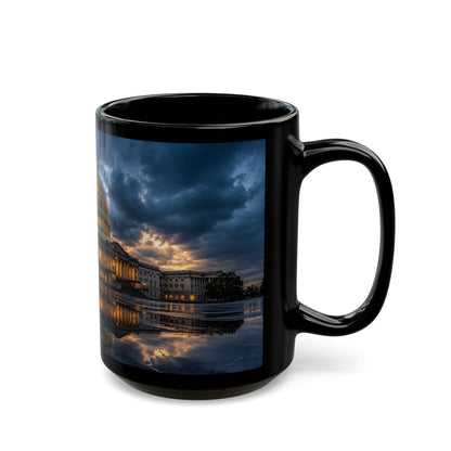 US Capitol Reflection Black Mug — Washington D.C. Skyline Coffee Cup (11oz, 15oz)